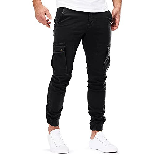 RTRDE Men's Casual Pants Solid Hiking Cargo Joggers Tactical Combat Workout Trousers with Pockets Travel Pants - 1