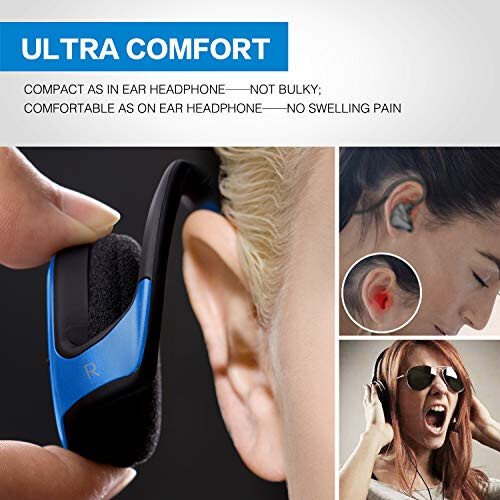 RTUSIA Small Bluetooth Headphones Wrap Around Head - Sports Wireless Headset with Built in Microphone and Crystal-Clear Sound, Foldable and Carried in The Purse, and 12-Hour Battery Life, Blue - RTUSIA (1)