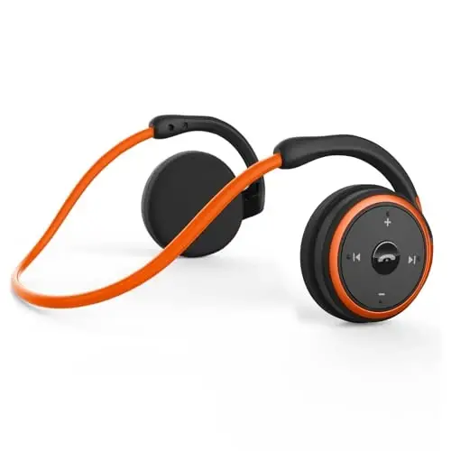 RTUSIA Small Bluetooth Headphones Wrap Around Head - Sports Wireless Headset with Built in Microphone and Crystal-Clear Sound, Foldable and Carried in The Purse, and 12-Hour Battery Life (Orange) - 1