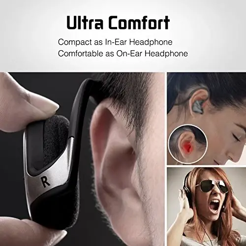 RTUSIA Small Bluetooth Headphones Wrap Around Head - Sports Wireless Headset with Built in Microphone and Crystal-Clear Sound, Foldable and Carried in The Purse, and 12-Hour Battery Life, Black - 2