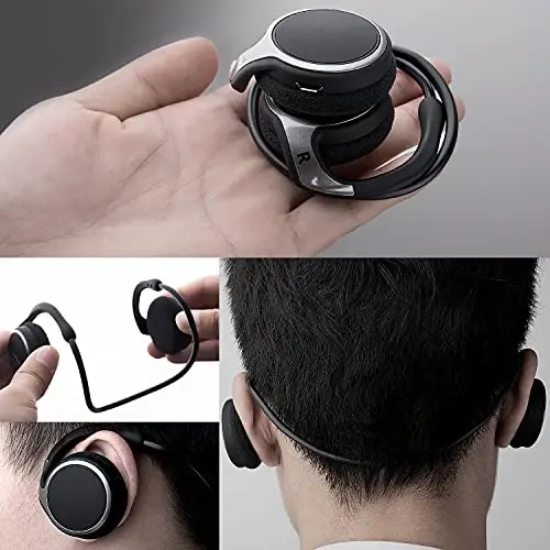 RTUSIA Small Bluetooth Headphones Oʻralgan bosh atrofida - Oʻrnatilgan mikrofon va tiniq ovozli, buklanadigan va sumkada olib yuriladigan, 12 soatlik batareyali sport simsiz garniturasi, qora - 3