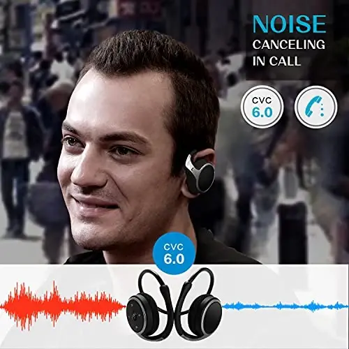 RTUSIA Small Bluetooth Headphones Oʻralgan bosh atrofida - Oʻrnatilgan mikrofon va tiniq ovozli, buklanadigan va sumkada olib yuriladigan, 12 soatlik batareyali sport simsiz garniturasi, qora - 5