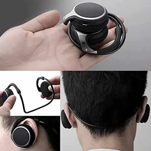 RTUSIA Small Bluetooth Headphones Wrap Around Head - Sports Wireless Headset with Built in Microphone and Crystal-Clear Sound, Foldable and Carried in The Purse, and 12-Hour Battery Life, Black - 3