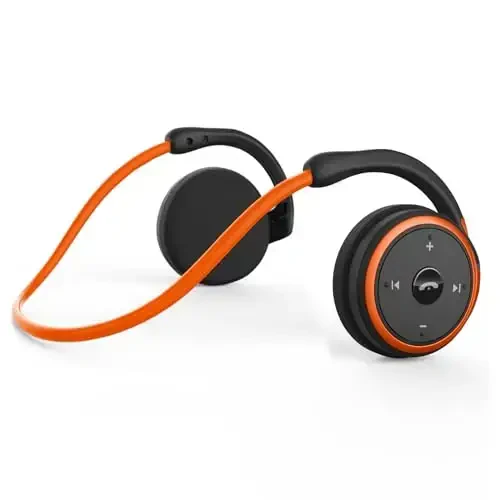 RTUSIA Small Bluetooth Headphones Wrap Around Head - Sports Wireless Headset with Built in Microphone and Crystal-Clear Sound, Foldable and Carried in The Purse, and 12-Hour Battery Life (Orange) - 1