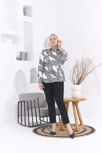 Рубашка белая атласная с узором, большого размера - 4