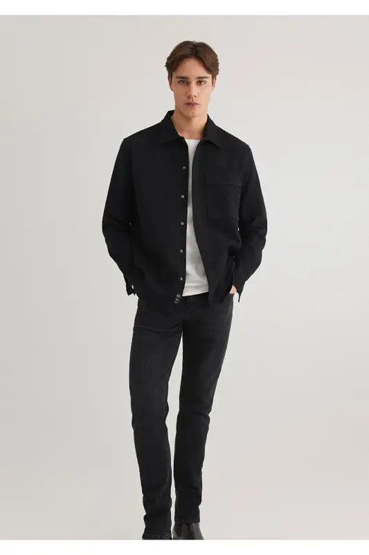 Рубашка черная с карманом, Regular Fit / Стандартный крой - 2