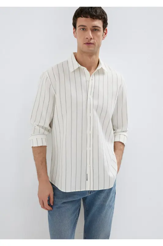 Рубашка цвета хаки в полоску Regular Fit / Normal Kesim 021 - 3