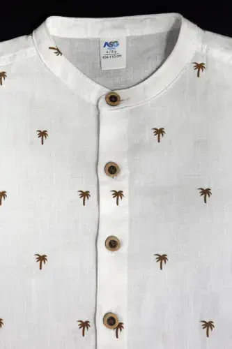 Рубашка для мальчика с короткими рукавами, с рисунком пальмы белого цвета - ЭКРЮ - 3
