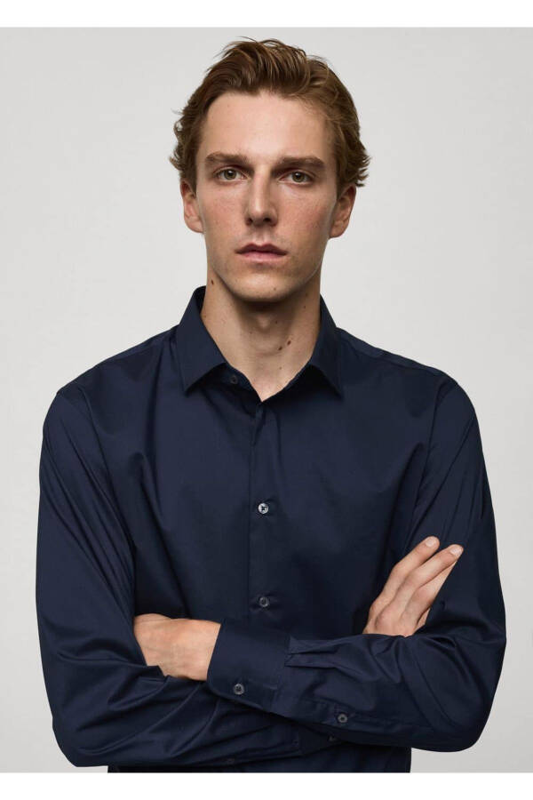 Рубашка из эластичного хлопка, прямого кроя - 8