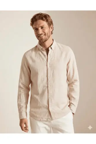 Рубашка из льна с длинным рукавом однотонного цвета Ccmaze - JACK & JONES (1)