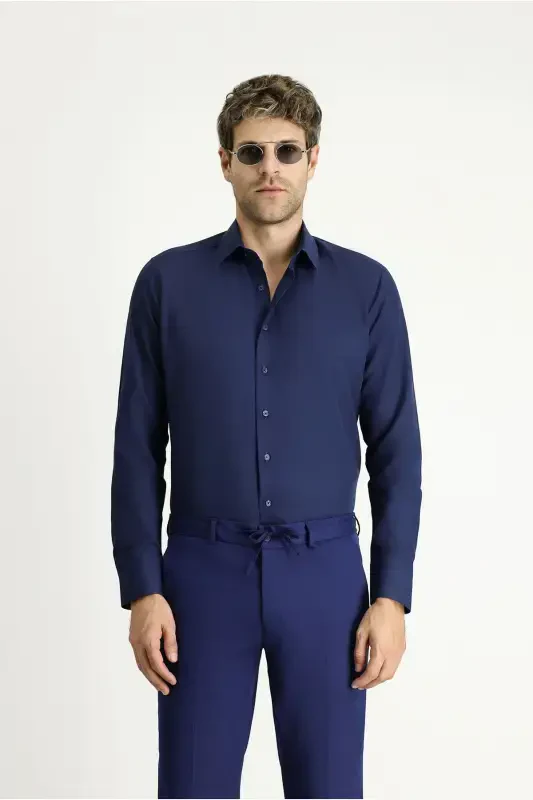 Рубашка из хлопка с длинным рукавом, узкого кроя, классического стиля - 3