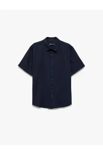 Рубашка классическая Regular Fit из хлопка с короткими рукавами - темно-синий - 3