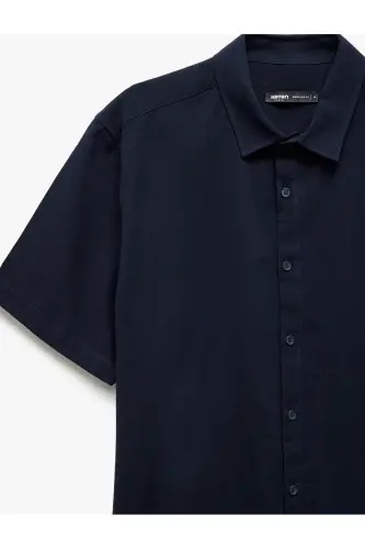 Рубашка классическая Regular Fit из хлопка с короткими рукавами - темно-синий - 5