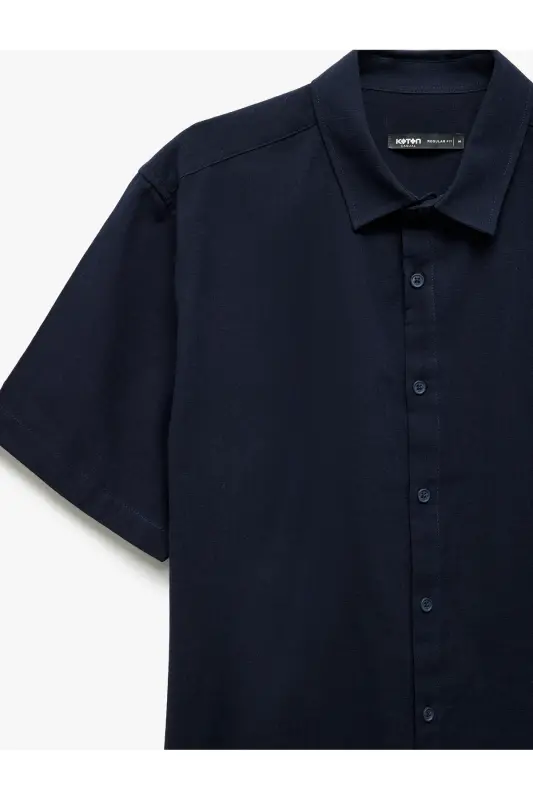 Рубашка классическая Regular Fit из хлопка с короткими рукавами - темно-синий - 5