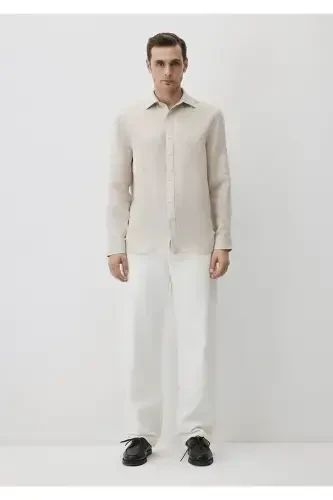Рубашка мужская бежевая с длинным рукавом 0211496-70134 - 3
