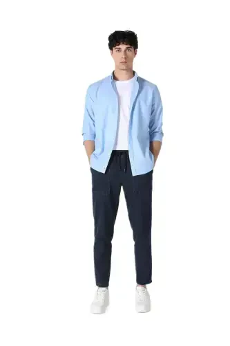 Рубашка мужская с длинным рукавом Slim Fit, синяя - 4