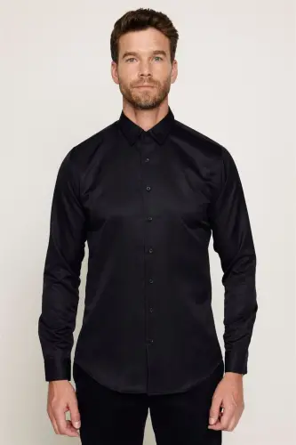 Рубашка мужская Slim Fit с длинным рукавом, легкогладящая, влагоотводящая, дышащая, текстурная, с завязками, для всех сезонов, черная - TUDORS (1)