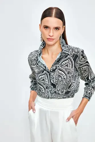 Рубашка однотонная с узором - ЧЕРНЫЙ-ЧЕРНЫЙ - SATEEN (1)