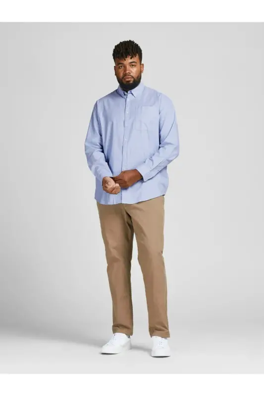 Рубашка Oxford Jack&Jones для мужчин больших размеров светло-голубого цвета - 3