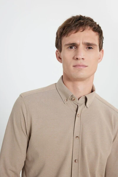 Рубашка приталенного кроя Slim Fit из хлопка с застежкой на пуговицы - 4