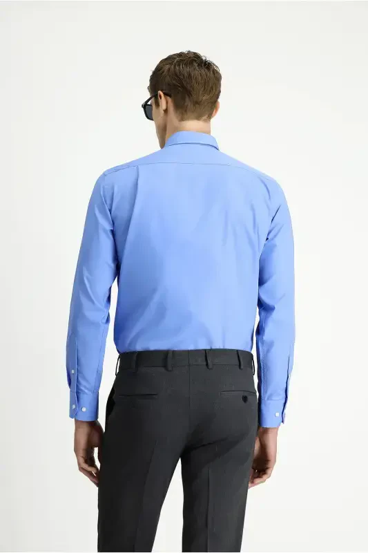 Рубашка с длинным рукавом Regular Fit Non Iron, не требующая глажки, хлопковая, на пуговицах, с воротником - Aqua Mavisi - 4