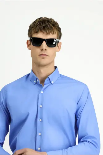 Рубашка с длинным рукавом Regular Fit Non Iron, не требующая глажки, хлопковая, на пуговицах, с воротником - Aqua Mavisi - 3