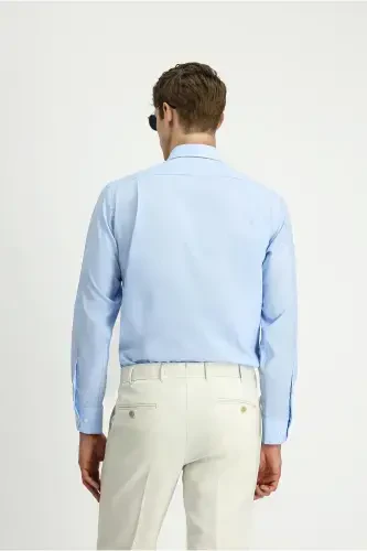 Рубашка с длинным рукавом Regular Fit Non Iron, не требующая глажки, хлопковая, на пуговицах, светло-голубая - 5