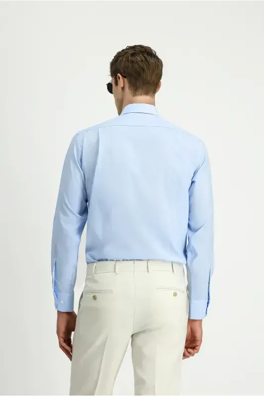 Рубашка с длинным рукавом Regular Fit Non Iron, не требующая глажки, хлопковая, на пуговицах, светло-голубая - 5