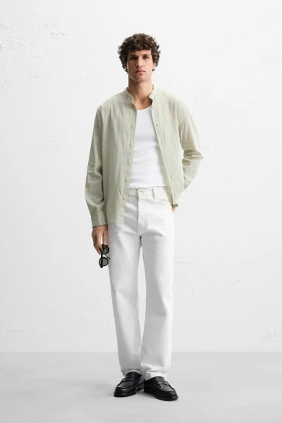 Рубашка с эффектом мятости - хаки - MODAZONE