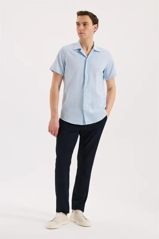 Рубашка с коротким рукавом Comfort Fit, классический воротник, ледяного синего цвета - 2
