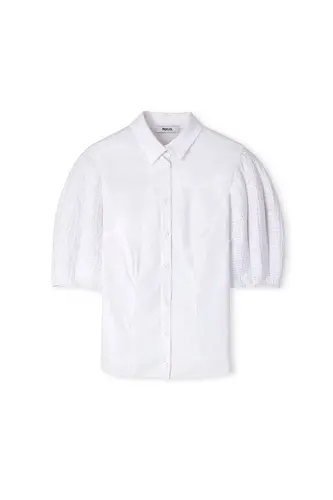 Рубашка с рукавами-фонариками из смесовой ткани - 3