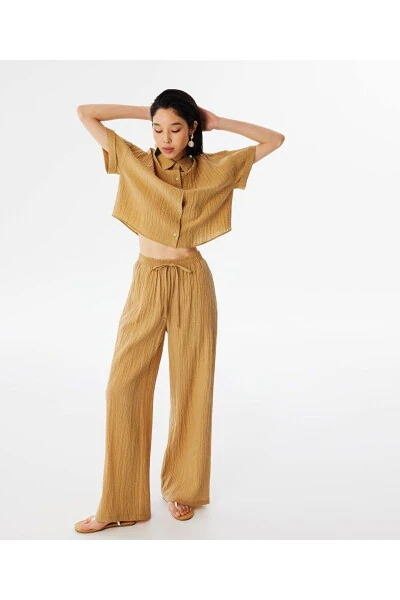 Рубашка с текстурой и двойными манжетами - 5