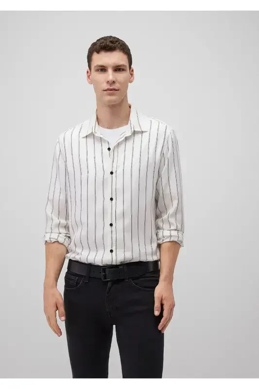 Рубашка Slim Fit из тенселя Tm Lyocell белого цвета в полоску - 2