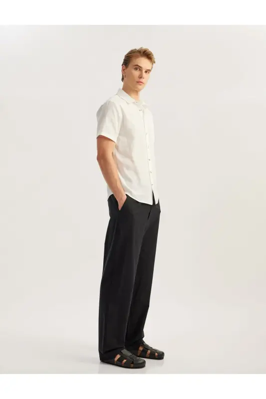 Рубашка Slim Fit из хлопка с короткими рукавами и карманом - Ekr - 2