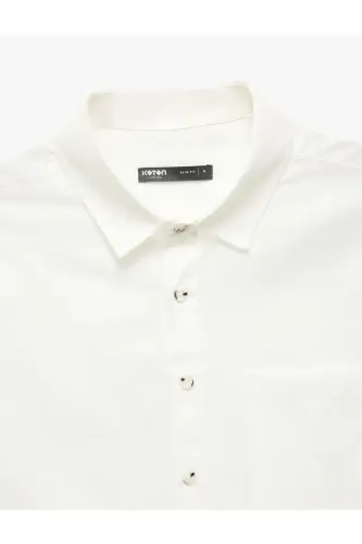 Рубашка Slim Fit из хлопка с короткими рукавами и карманом - Ekr - 5