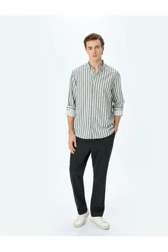 Рубашка Slim Fit с длинными рукавами в полоску, на пуговицах, с воротником-стойкой-Ka - 1