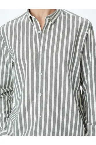 Рубашка Slim Fit с длинными рукавами в полоску, на пуговицах, с воротником-стойкой-Ka - 5