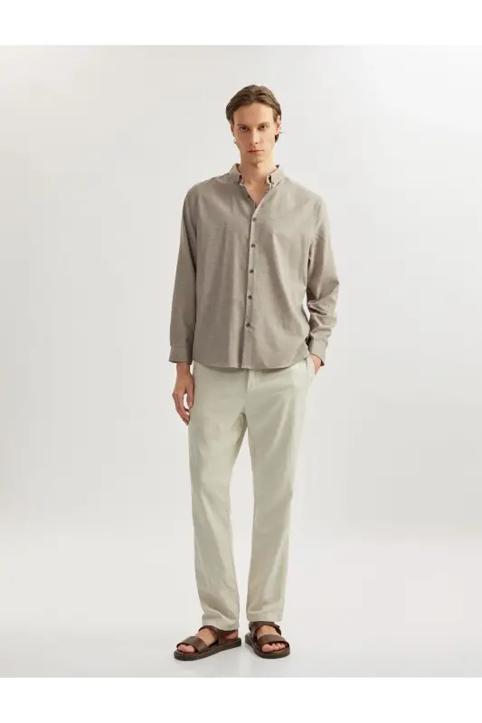 Рубашка Slim Fit с длинными рукавами, воротником на пуговицах из смесового хлопка - 2