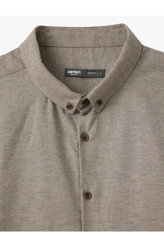 Рубашка Slim Fit с длинными рукавами, воротником на пуговицах из смесового хлопка - 5