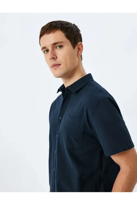 Рубашка Slim Fit с короткими рукавами, хлопком и карманом - Lac - 2