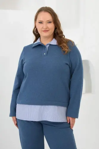 Рубашка-свитшот большого размера синего цвета - 1