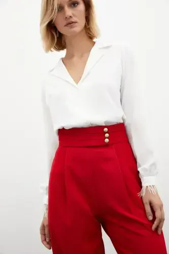 Рубашка свободного кроя с деталями из перьев - Экрю - 6