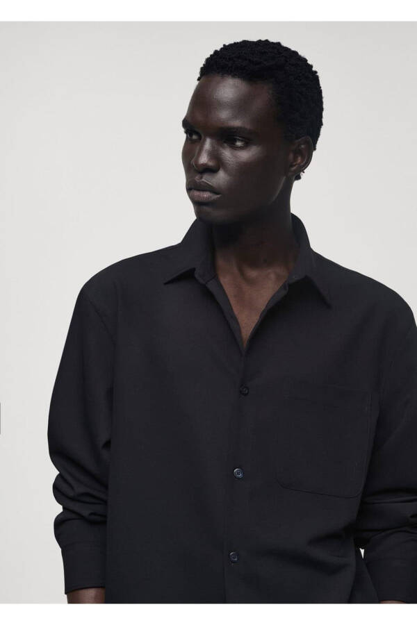 Рубашка свободного кроя с карманом - 6