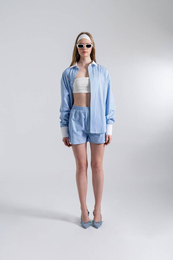 Рубашка свободного кроя в полоску Harmony Poplin, синяя - 9