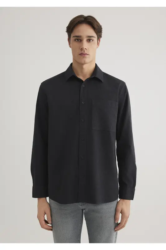 Рубашка в клетку черная лиоцелл Regular Fit / Normal K - 4