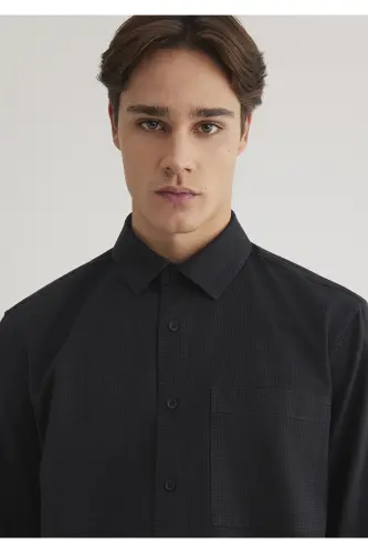 Рубашка в клетку черная лиоцелл Regular Fit / Normal K - 6