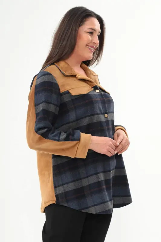 Рубашка в клетку индиго больших размеров Trend42plus - 3