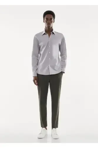 Рубашка в мелкую клетку из эластичной ткани - серый - MANGO MAN (1)