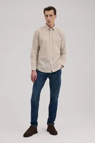 Рубашка в полоску льняная смесь Taba Comfort Fit 