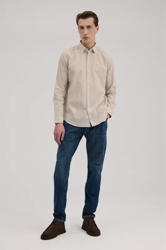 Рубашка в полоску льняная смесь Taba Comfort Fit - JAKAMEN